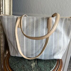 Coach Gray and Tan Striped Tote Bag